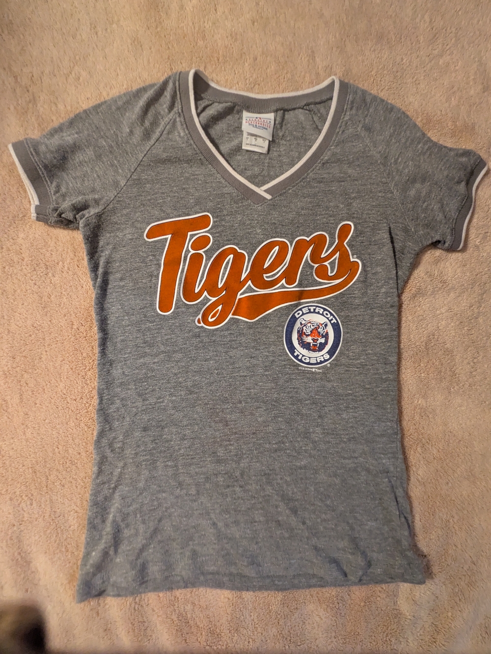 MLB Detroit Tigers Gray V-Neck Tee with Orange Script